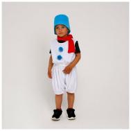 Карнавальный костюм Снеговик плюшевый с голубым ведром, бермуды, жилет, шарф, ведро, р-р32, р122-1 Страна Карнавалия