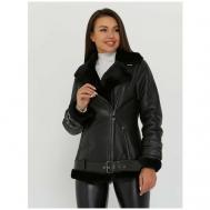 Дубленка , овчина, средней длины, силуэт прилегающий, карманы, пояс/ремень, размер 38, черный Este'e exclusive Fur&Leather
