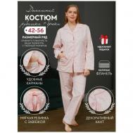 Пижама , брюки, рубашка, длинный рукав, пояс на резинке, размер S, белый, розовый Nuage.moscow