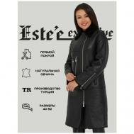 Дубленка классическая , овчина, удлиненная, силуэт прямой, карманы, размер 48, черный Este'e exclusive Fur&Leather