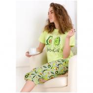 Пижама , бриджи, футболка, укороченный рукав, размер 52, зеленый НАТАЛИ
