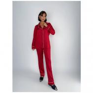 Пижама , застежка пуговицы, длинный рукав, карманы, размер 46, бордовый Малиновые сны