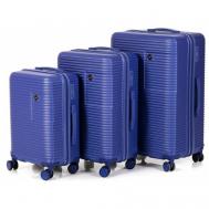 Комплект чемоданов , ABS-пластик, опорные ножки на боковой стенке, рифленая поверхность, размер M, синий Leegi