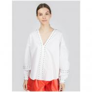 Блуза  , повседневный стиль, прямой силуэт, длинный рукав, без карманов, однотонная, размер 44, белый Twinset Milano
