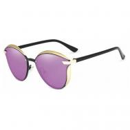 Солнцезащитные очки , кошачий глаз, зеркальные, для женщин, фиолетовый KINGSEVEN