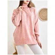 Пуловер , длинный рукав, оверсайз, удлиненный, вязаный, размер 40-48, розовый PARKKARON