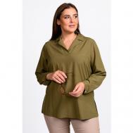 Блуза  , повседневный стиль, прямой силуэт, длинный рукав, однотонная, размер 60, зеленый Svesta