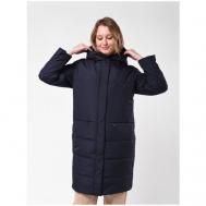 Куртка  , демисезон/зима, удлиненная, силуэт прямой, капюшон, карманы, размер 40, синий Maritta