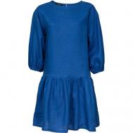 Платье лен, повседневное, свободный силуэт, мини, размер 42, синий Shade