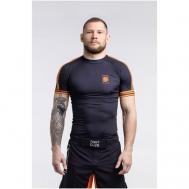 Рашгард  для фитнеса , силуэт прилегающий, влагоотводящий материал, размер XL, оранжевый, черный Бойцовский Клуб