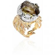 Кольцо , комбинированное золото, 585 проба, цитрин, бриллиант, размер 17.5 Эстет