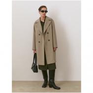 Пальто-кокон   демисезонное, шерсть, силуэт прямой, средней длины, размер 42/170, бежевый Pompa