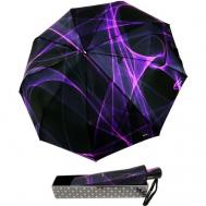 Зонт автомат, 3 сложения, купол 100 см., 9 спиц, чехол в комплекте, для женщин, черный, фиолетовый Royal Umbrella