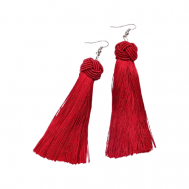 Серьги с подвесками , текстиль, красный, серебряный Queen fair