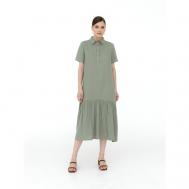Платье , лен, повседневное, классическое, размер 44, зеленый ELECTRASTYLE