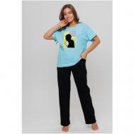 Комплект , брюки, футболка, короткий рукав, размер 56, черный, голубой Modellini