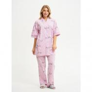 Комплект , брюки, блуза, укороченный рукав, карманы, стрейч, размер 56, розовый El Fa Mei