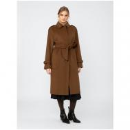 Пальто-реглан   демисезонное, шерсть, силуэт прямой, удлиненное, размер 48/170, коричневый Pompa