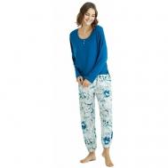 Пижама , брюки, лонгслив, длинный рукав, без карманов, стрейч, размер XL, голубой Blackspade
