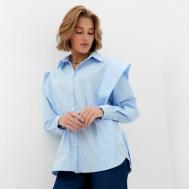 Блуза  , классический стиль, прямой силуэт, длинный рукав, однотонная, размер 46, голубой MINAKU