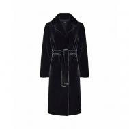 Шуба классическая , искусственный мех, удлиненная, силуэт прямой, карманы, пояс/ремень, размер L(46-48), черный SAS womanswear