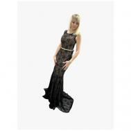 Платье вечернее, прилегающее, макси, шлейф, размер 46, черный Lvica Shop