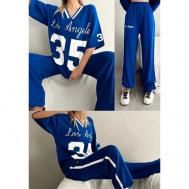 Костюм, футболка и брюки, спортивный стиль, свободный силуэт, трикотажный, размер 42-50, синий LGS.M