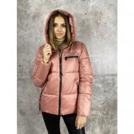 куртка  демисезонная, силуэт прямой, карманы, капюшон, размер 42, розовый Diffberd