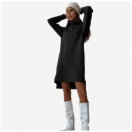Платье-свитер повседневное, прямой силуэт, миди, размер 42-46, черный Не определен