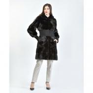 Пальто , норка, силуэт прилегающий, капюшон, размер 38, черный Skinnwille