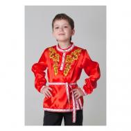 Карнавальная русская рубаха   "Хохлома: цветы", атлас, цвет красный, р-р 32, рост 122-128 см Страна Карнавалия