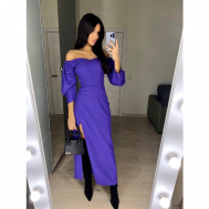 Платье шифон, хлопок, вечернее, прилегающее, макси, размер 42, фиолетовый Black_marten_store