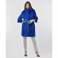 Пальто , норка, силуэт прямой, пояс/ремень, размер 40, синий Manakas Frankfurt