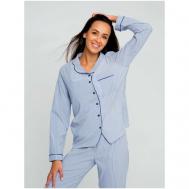 Комплект , блуза, брюки, длинный рукав, пояс на резинке, размер 42, голубой RAPOSA
