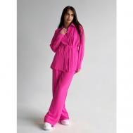 Костюм, рубашка и брюки, повседневный стиль, свободный силуэт, пояс/ремень, пояс на резинке, размер 44, розовый AsiLux