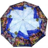 Зонт , полуавтомат, 3 сложения, купол 105 см., 9 спиц, система «антиветер», чехол в комплекте, для женщин, синий STYLE