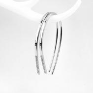 Серьга , серебро, 925 проба, родирование, фианит, размер/диаметр 35 мм., серебряный Sirius-Jewelry