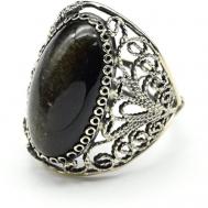 Кольцо , обсидиан, размер 18, черный Радуга Камня