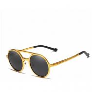 Солнцезащитные очки , круглые, складные, зеркальные, поляризационные, с защитой от УФ, золотой KINGSEVEN