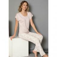 Пижама , брюки, футболка, короткий рукав, трикотажная, стрейч, размер L, розовый CONFEO