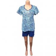 Пижама , шорты, футболка, короткий рукав, трикотажная, пояс на резинке, размер 44, синий СВIТАНАК