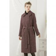 Пальто-халат   демисезонное, шерсть, силуэт прилегающий, средней длины, размер 44-46, бордовый Margo