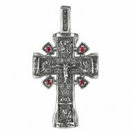 Крестик  Серебряный крест с натуральными рубинами, серебро, 925 проба, оксидирование, рубин, размер 3.5 см. CORDE