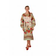 Платье хлопок, прямой силуэт, миди, размер 48-50, красный, желтый Русский Сарафан
