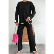 Костюм , джемпер и брюки, классический стиль, свободный силуэт, вязаная, размер 42-50, черный COMFORT HOODIES