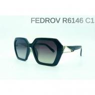 Солнцезащитные очки , шестиугольные, оправа: пластик, зеркальные, поляризационные, для женщин, черный Fedrov