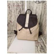 Рюкзак  торба , натуральная кожа, внутренний карман, бежевый, коричневый Elena leather bag