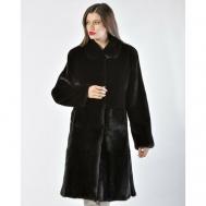 Пальто , норка, силуэт полуприлегающий, пояс/ремень, размер 38, черный Marilena Furs