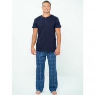 Комплект , брюки, футболка, карманы, пояс на резинке, трикотажная, размер 50, синий Мираслава