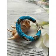 Плетеный браслет , бисер, 1 шт., размер one size, голубой, белый Rime